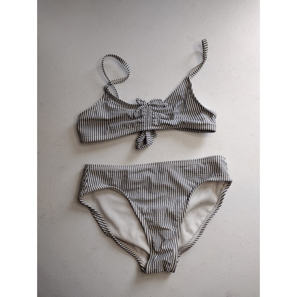Gap Kids Girls Blue White Seersucker Stripe Two Piece Bikini Swimsuit Size S 6-7